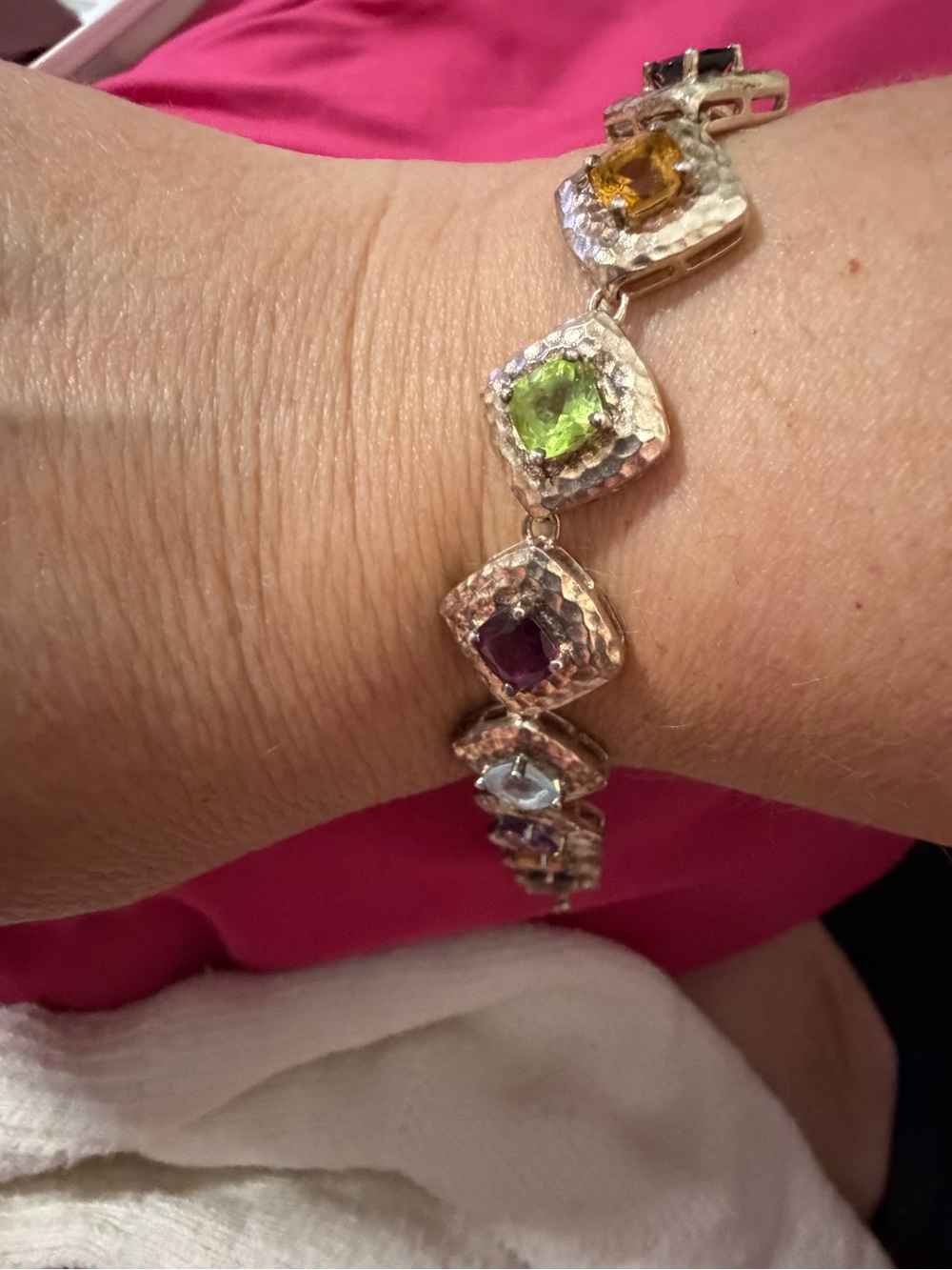 Sterling Silver Multi-Gemstone Bracelet - Green, Yellow, Purple, Blue
